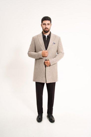 Пальто MAZALTOVMAN премиум Бежевое в полоску