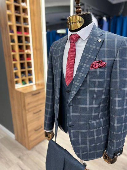 Костюм MAZALTOVMAN 3-ка Синий в клетку премиум