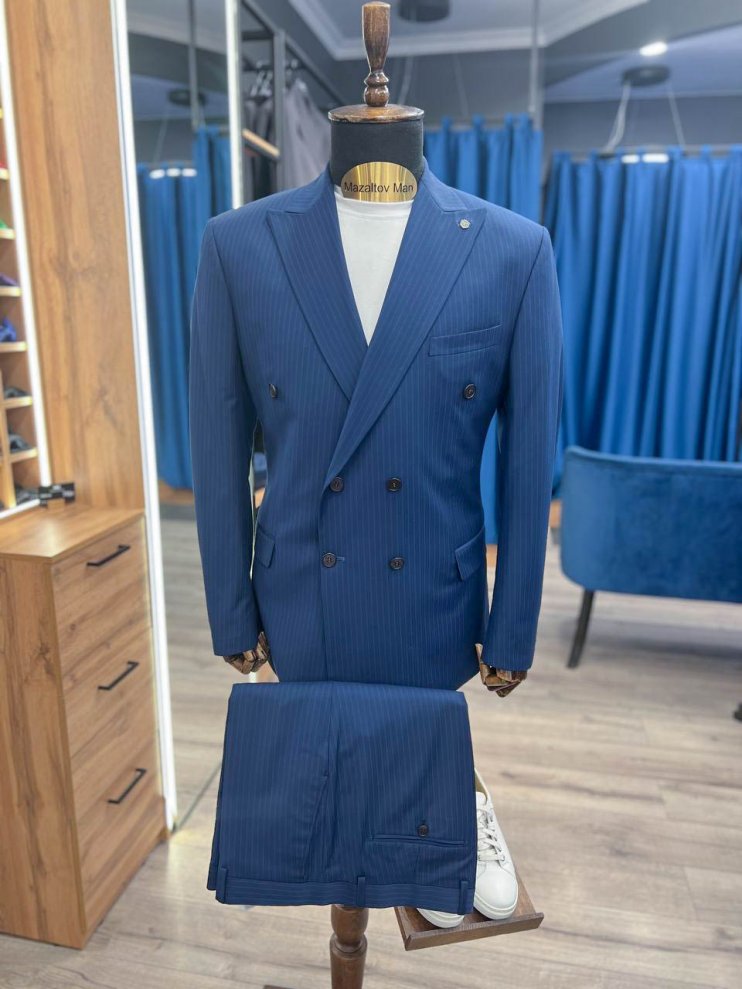 Костюм MAZALTOVMAN премиум 2-ка двубортный Синий в полоску