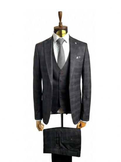 Костюм MAZALTOVMAN 3-ка премиум Серый в бордовую клетку