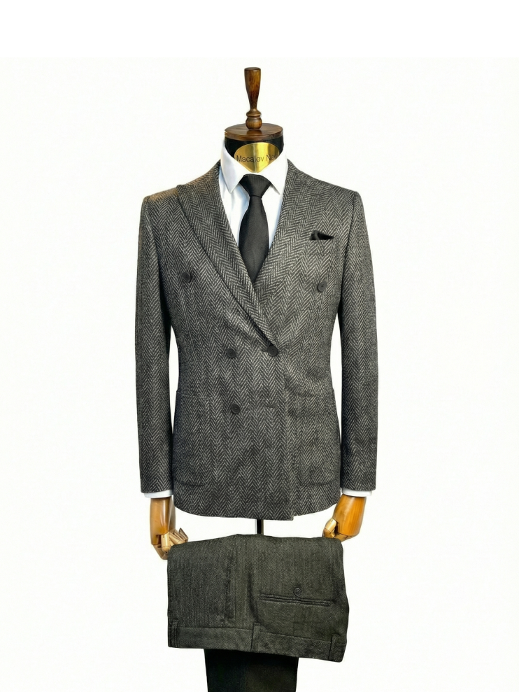 Костюм MAZALTOVMAN 2-ка Хаки в елочку премиум линейка двубортный 